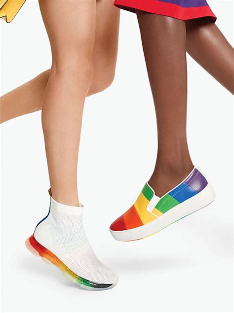 michael kors dylan rainbow striped leather slip-on sneaker